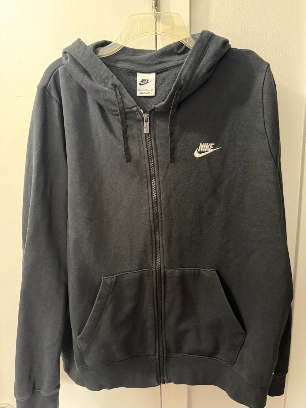 Nike Black Zip Hoodie with White Swoosh Tag